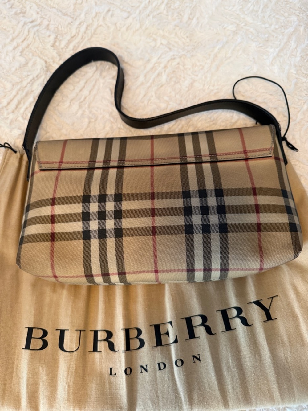 Burberry Beige Check Canvas Shoulder Bag with Black Trim - Picture 8 of 16